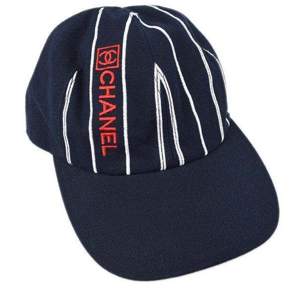 Auth Chanel Navy Cotton Sport Line Cap Hat #M Small Good - Picture 1 of 5